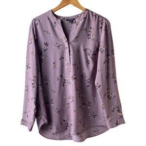 Hilary Radley Mauve Floral Long Sleeve Blouse Top